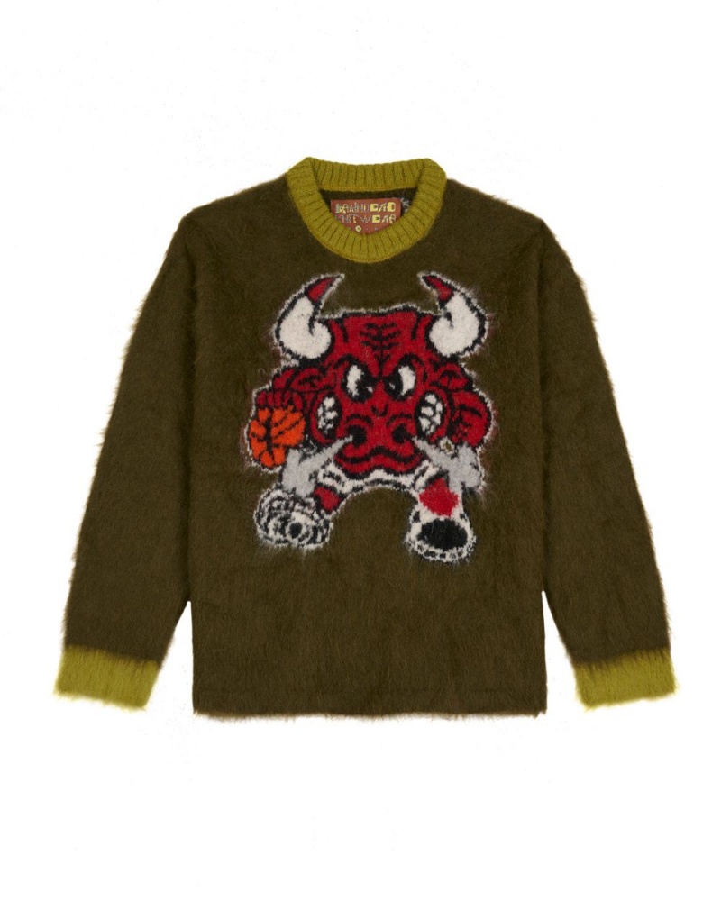 Olive Brain Dead X NBA Chicago Bulls Alpaca Sweater | AU 6583201-NT