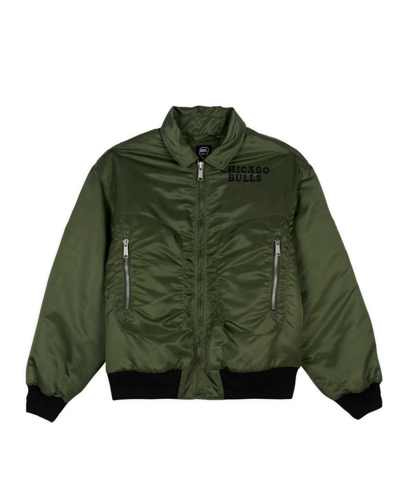 Olive Brain Dead X NBA Chicago Bulls Flight Jacket | AU 8234961-AH