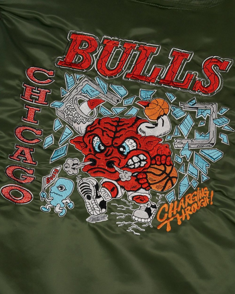 Olive Brain Dead X NBA Chicago Bulls Flight Jacket | AU 8234961-AH