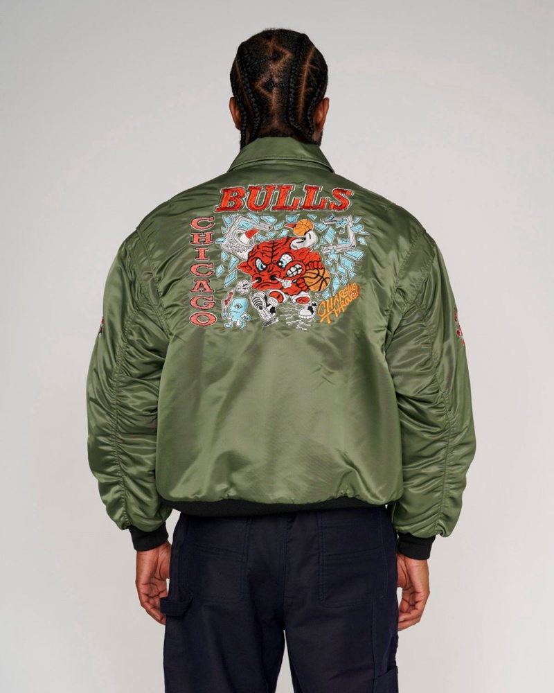 Olive Brain Dead X NBA Chicago Bulls Flight Jacket | AU 8234961-AH