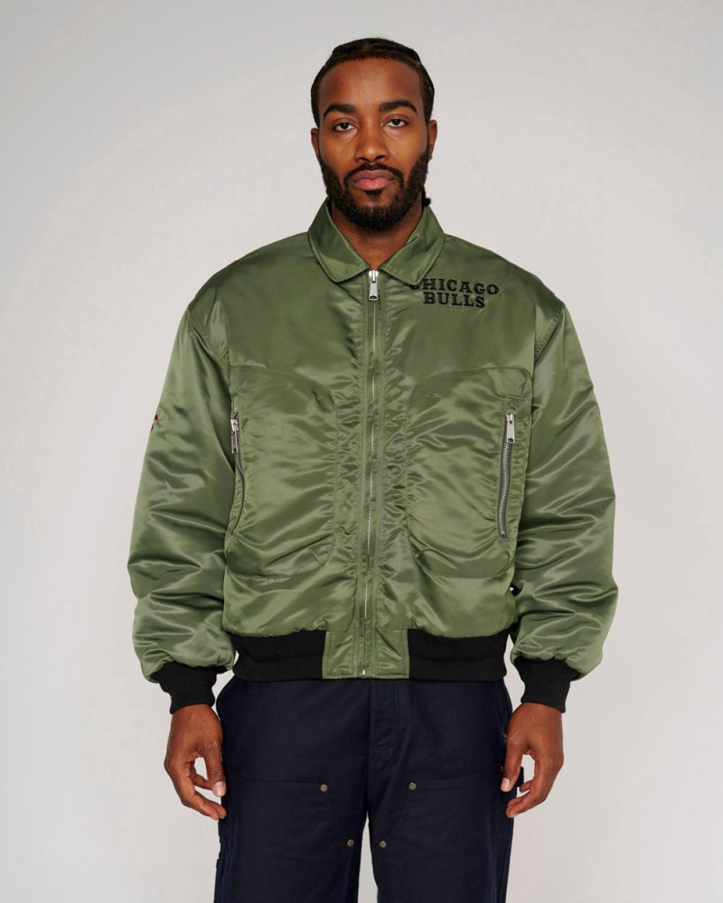 Olive Brain Dead X NBA Chicago Bulls Flight Jacket | AU 8234961-AH