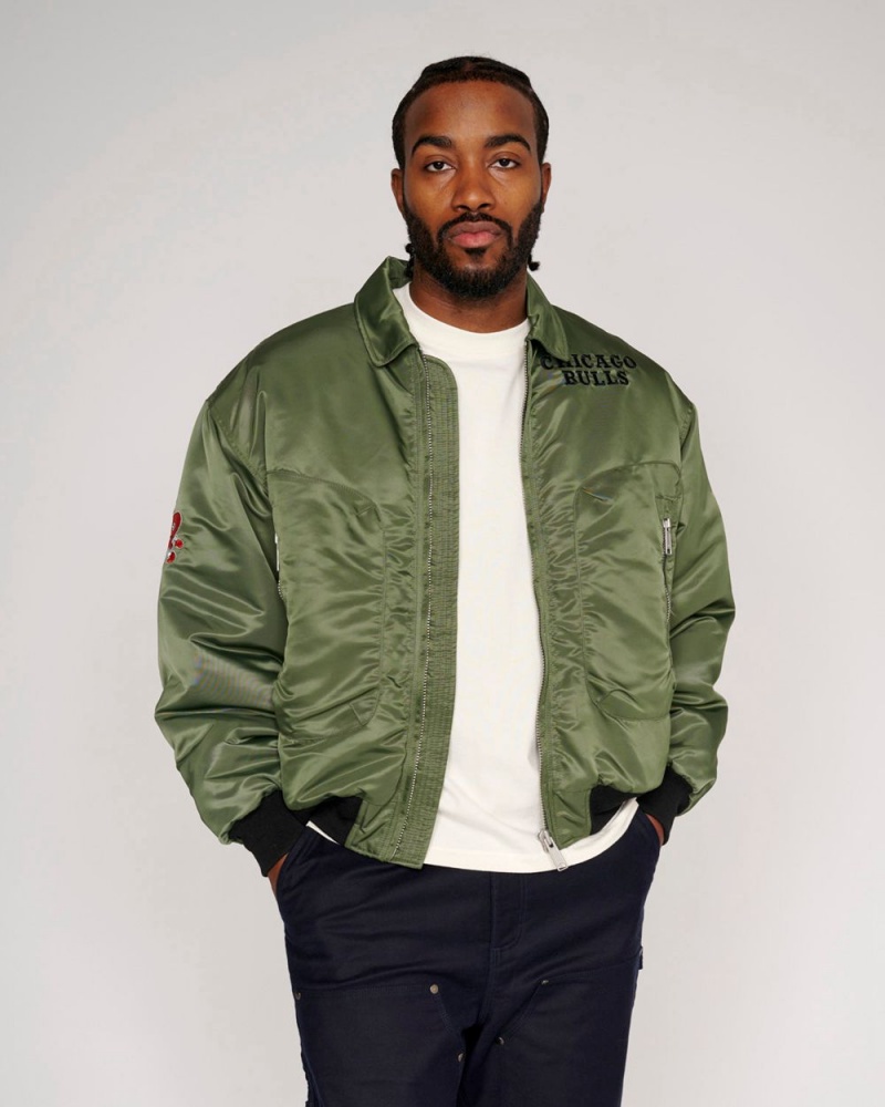 Olive Brain Dead X NBA Chicago Bulls Flight Jacket | AU 8234961-AH