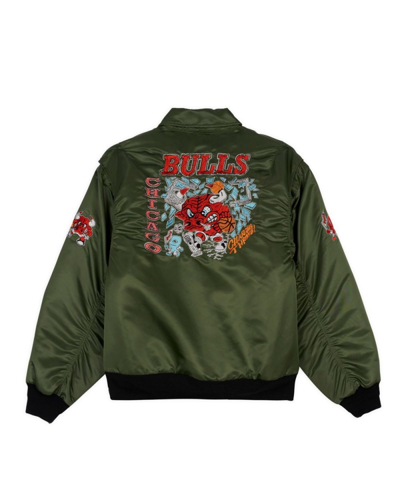 Olive Brain Dead X NBA Chicago Bulls Flight Jacket | AU 8234961-AH