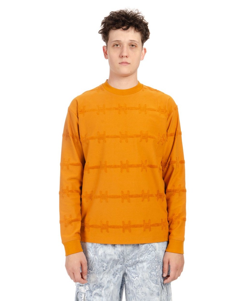 Orange Brain Dead Barbed Wire Burnout Long Sleeve T-Shirt | AU 4293705-NV