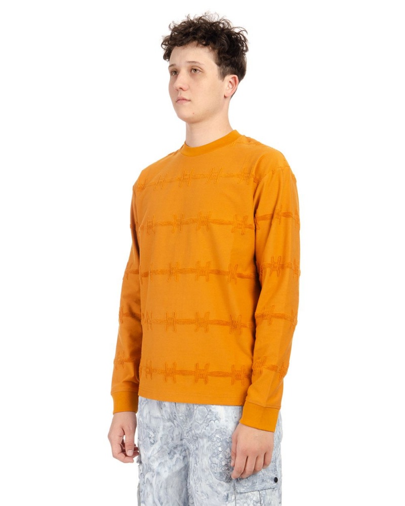 Orange Brain Dead Barbed Wire Burnout Long Sleeve T-Shirt | AU 4293705-NV