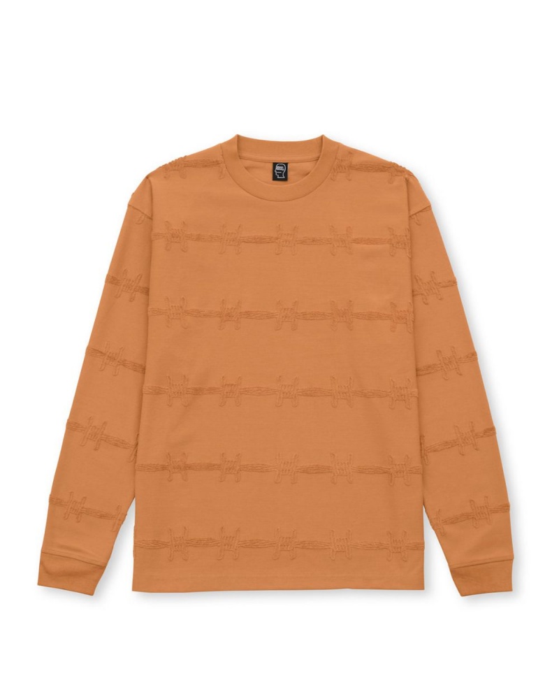 Orange Brain Dead Barbed Wire Burnout Long Sleeve T-Shirt | AU 4293705-NV