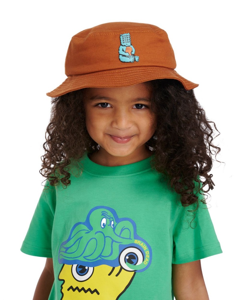 Orange Brain Dead Bear Brain Kids Bucket Hat | AU 1672349-DM