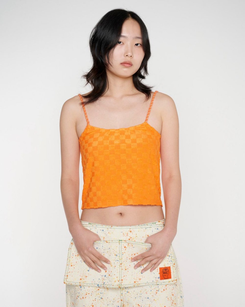 Orange Brain Dead Check Burnout Cami T-Shirt | AU 0239517-EV