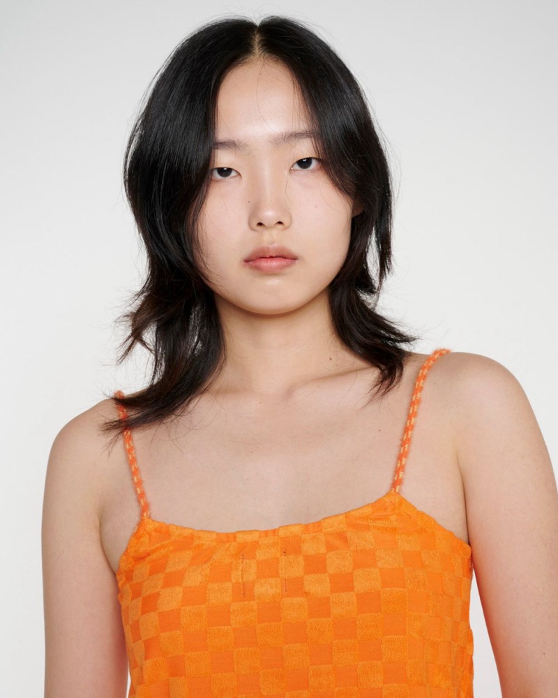 Orange Brain Dead Check Burnout Cami T-Shirt | AU 0239517-EV