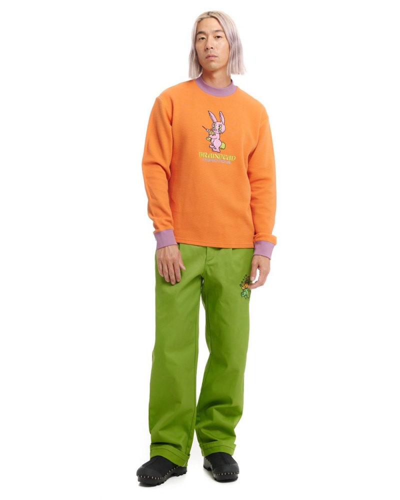 Orange Brain Dead Dickies Bunny Drill Embroidered Waffle Mockneck Long Sleeve T-Shirt | AU 7483926-HC