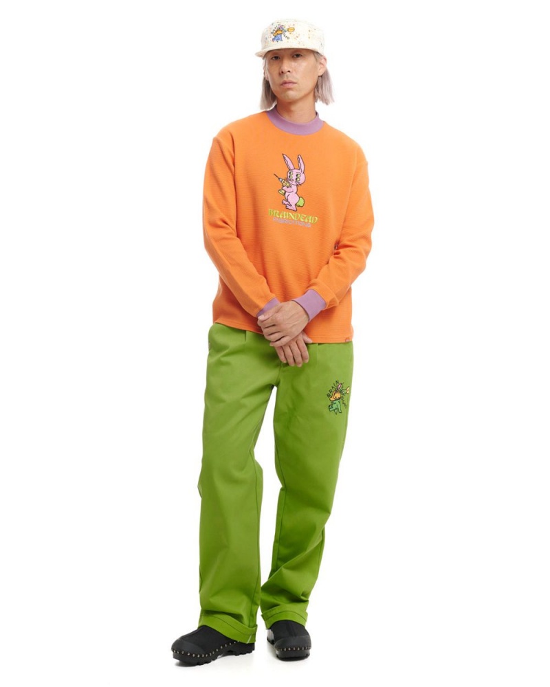 Orange Brain Dead Dickies Bunny Drill Embroidered Waffle Mockneck Long Sleeve T-Shirt | AU 7483926-HC