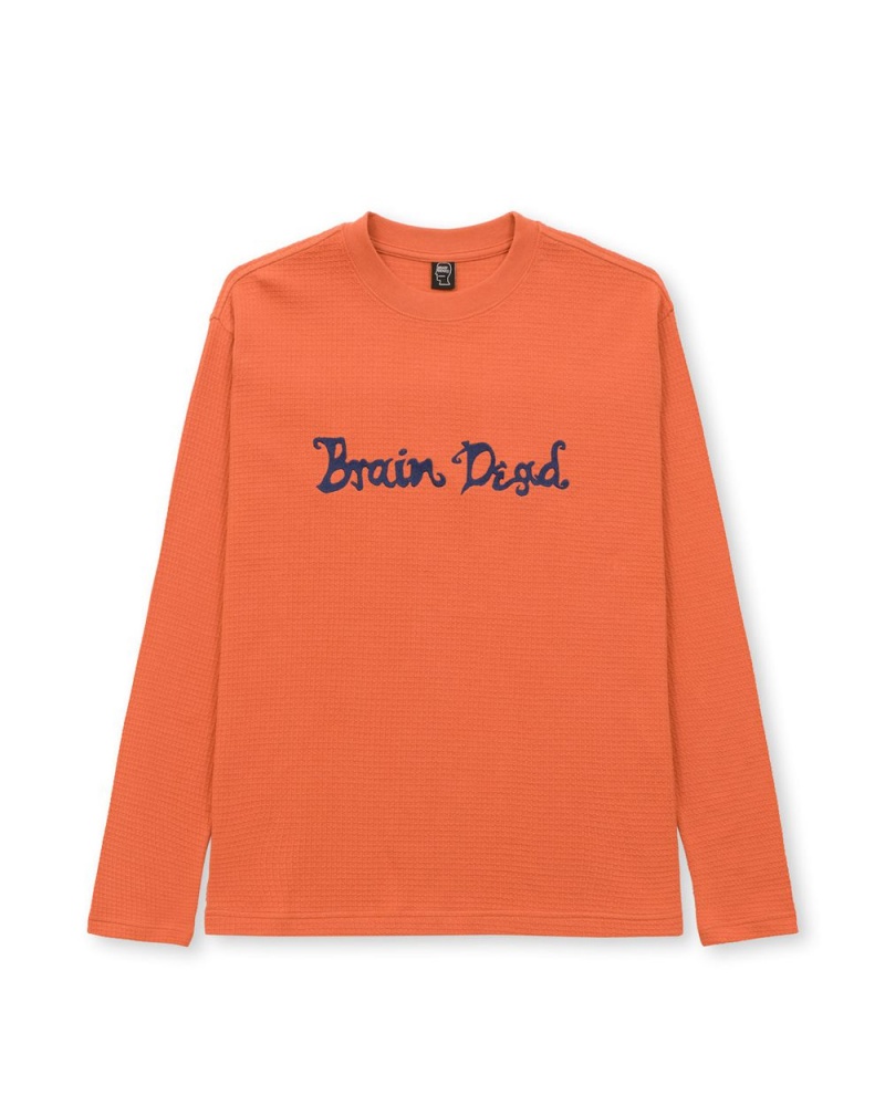 Orange Brain Dead Embroidered Waffle Long Sleeve T-Shirt | AU 5970361-QS