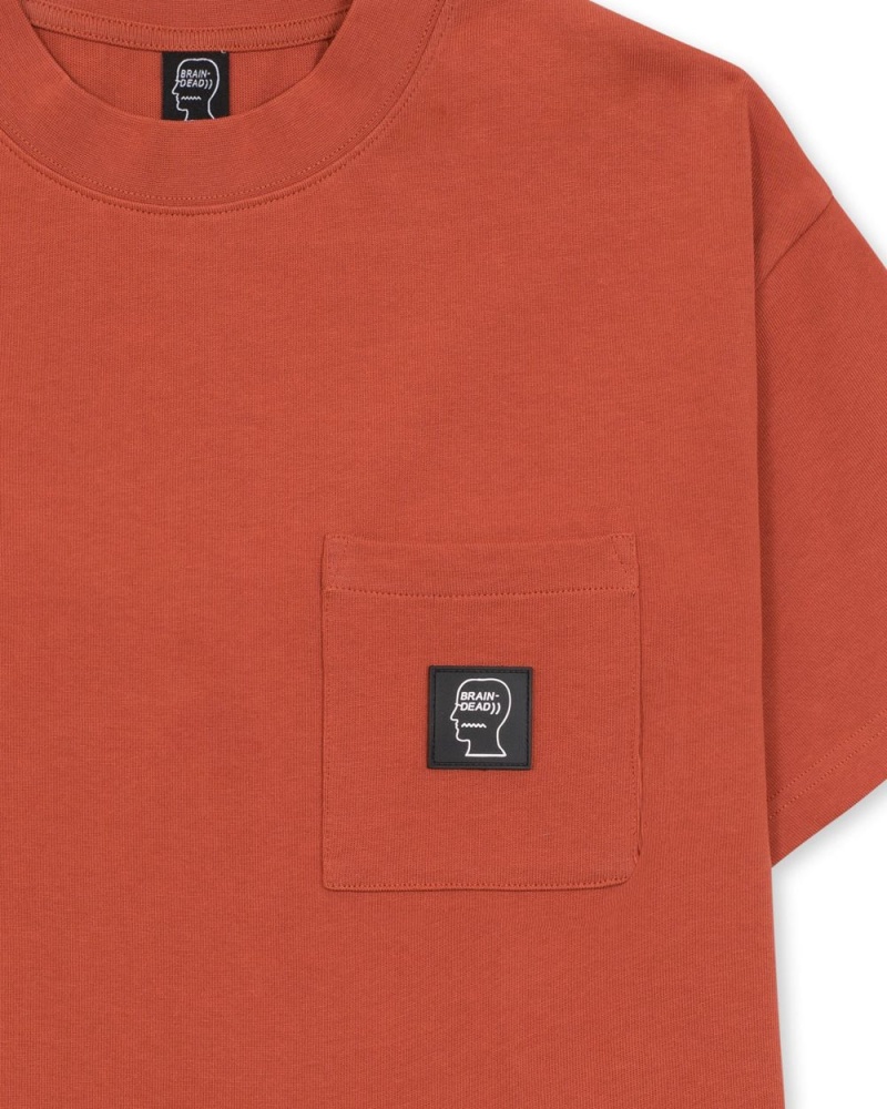 Orange Brain Dead Heavyweight Jersey Mockneck Pocket W/Pvc T-Shirt | AU 2985061-EZ