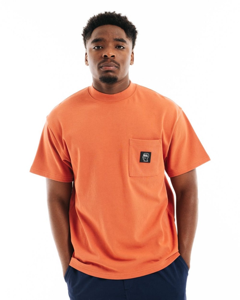 Orange Brain Dead Heavyweight Jersey Mockneck Pocket W/Pvc T-Shirt | AU 2985061-EZ