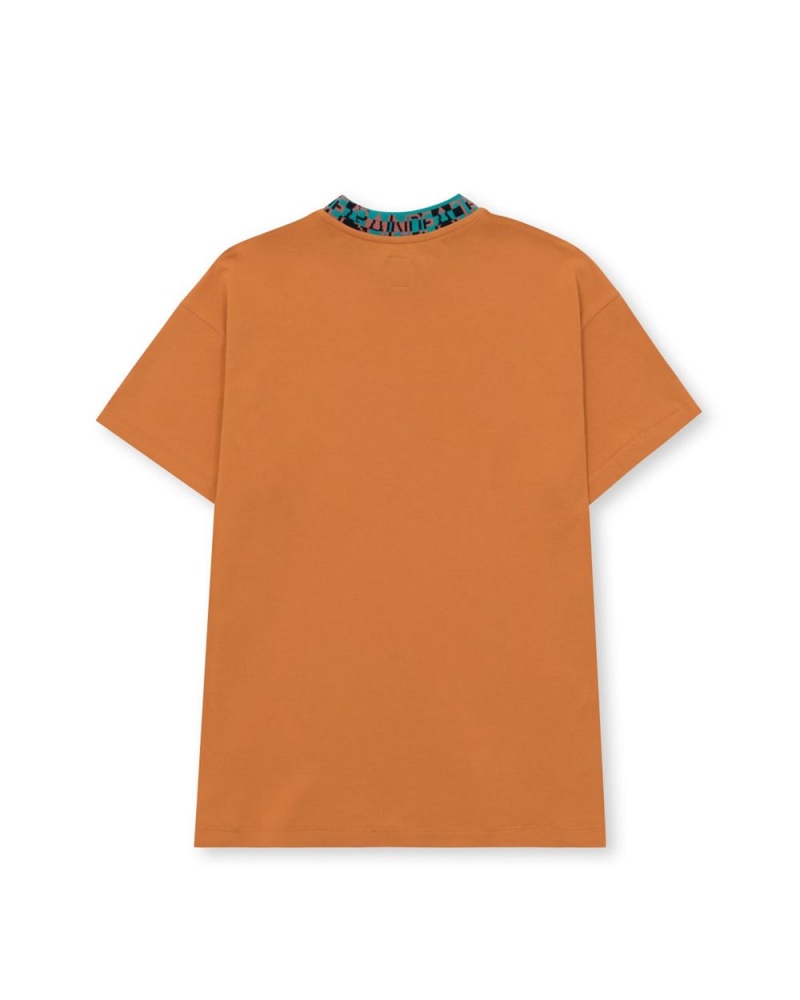 Orange Brain Dead Jacquarded Collar Pique Mock Neck T-Shirt | AU 8190752-JI