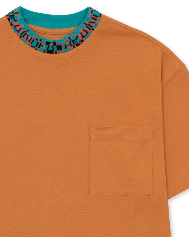 Orange Brain Dead Jacquarded Collar Pique Mock Neck T-Shirt | AU 8190752-JI