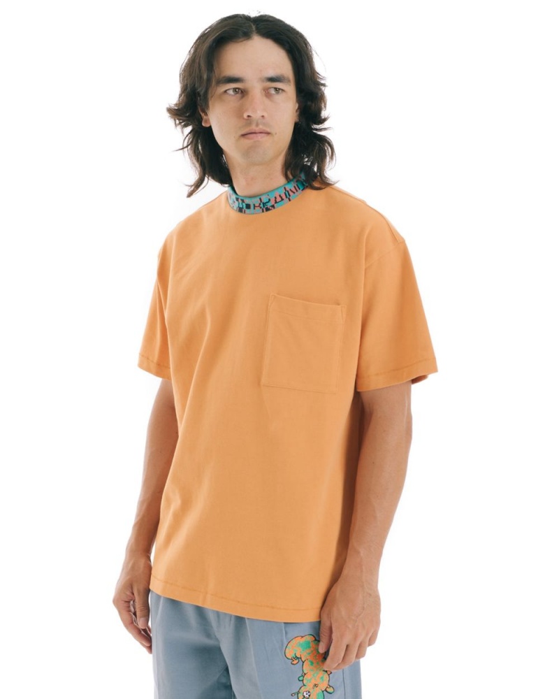 Orange Brain Dead Jacquarded Collar Pique Mock Neck T-Shirt | AU 8190752-JI