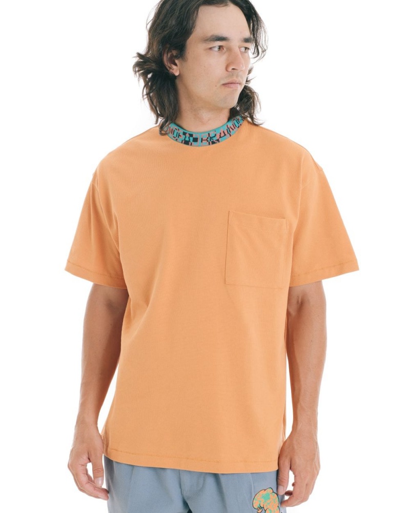 Orange Brain Dead Jacquarded Collar Pique Mock Neck T-Shirt | AU 8190752-JI