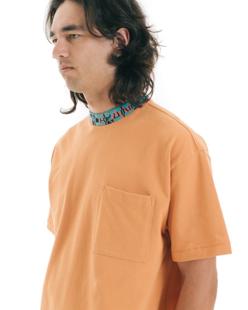 Orange Brain Dead Jacquarded Collar Pique Mock Neck T-Shirt | AU 8190752-JI