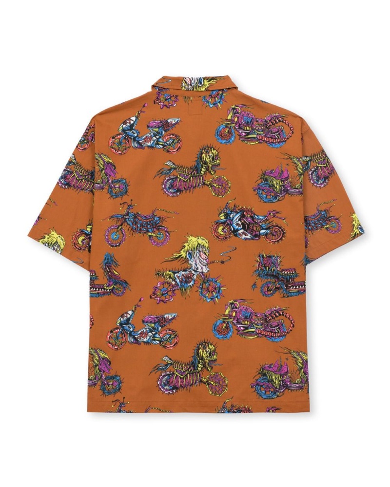 Orange Brain Dead Moto Poplin Short Sleeve Snap Shirt | AU 7846295-BZ