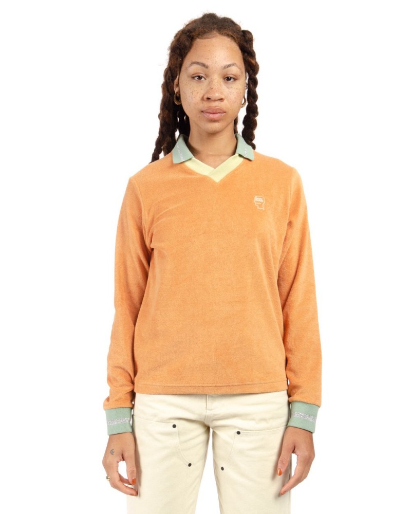 Orange Brain Dead Split Neck Terry Longsleeve T-Shirt | AU 7053219-HP