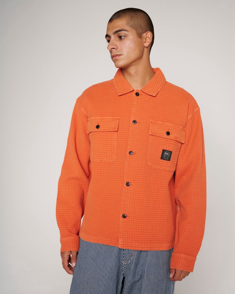 Orange Brain Dead Waffle Button Front Shirt | AU 9517423-QN