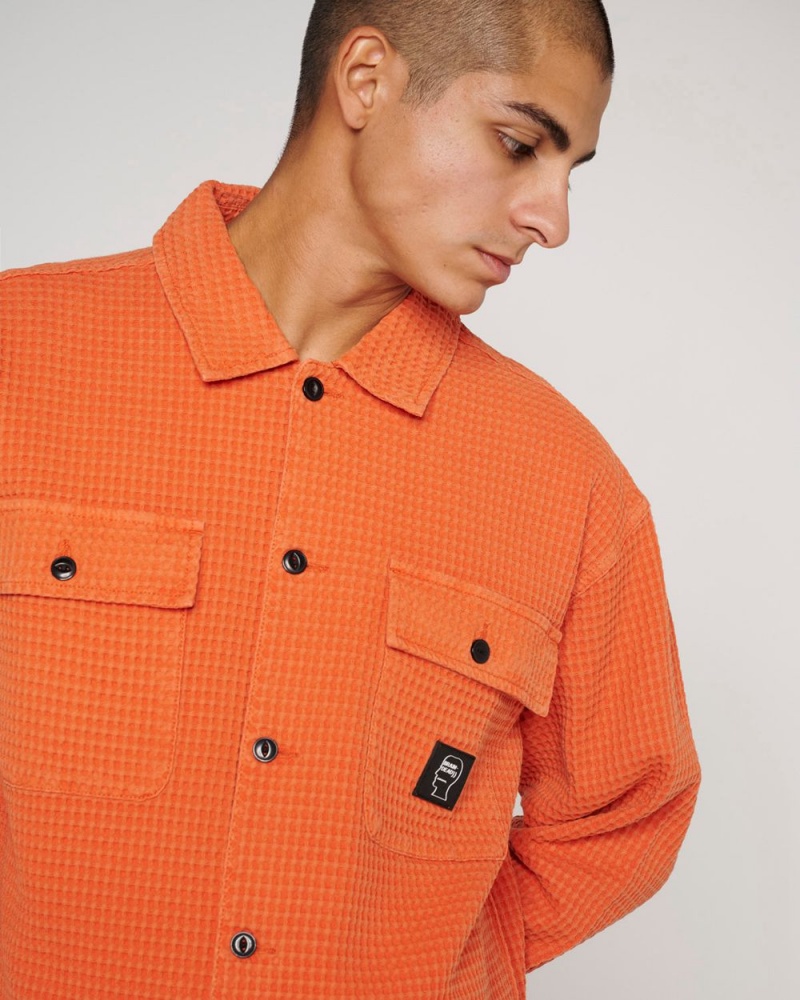 Orange Brain Dead Waffle Button Front Shirt | AU 9517423-QN