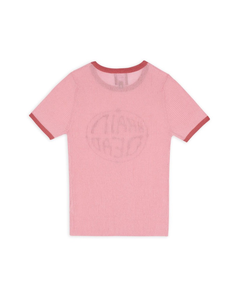 Pink Brain Dead Worldwide Threadbare Knit Top T-Shirt | AU 6725391-SN