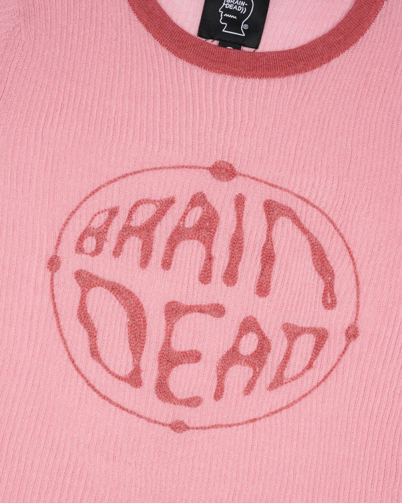 Pink Brain Dead Worldwide Threadbare Knit Top T-Shirt | AU 6725391-SN