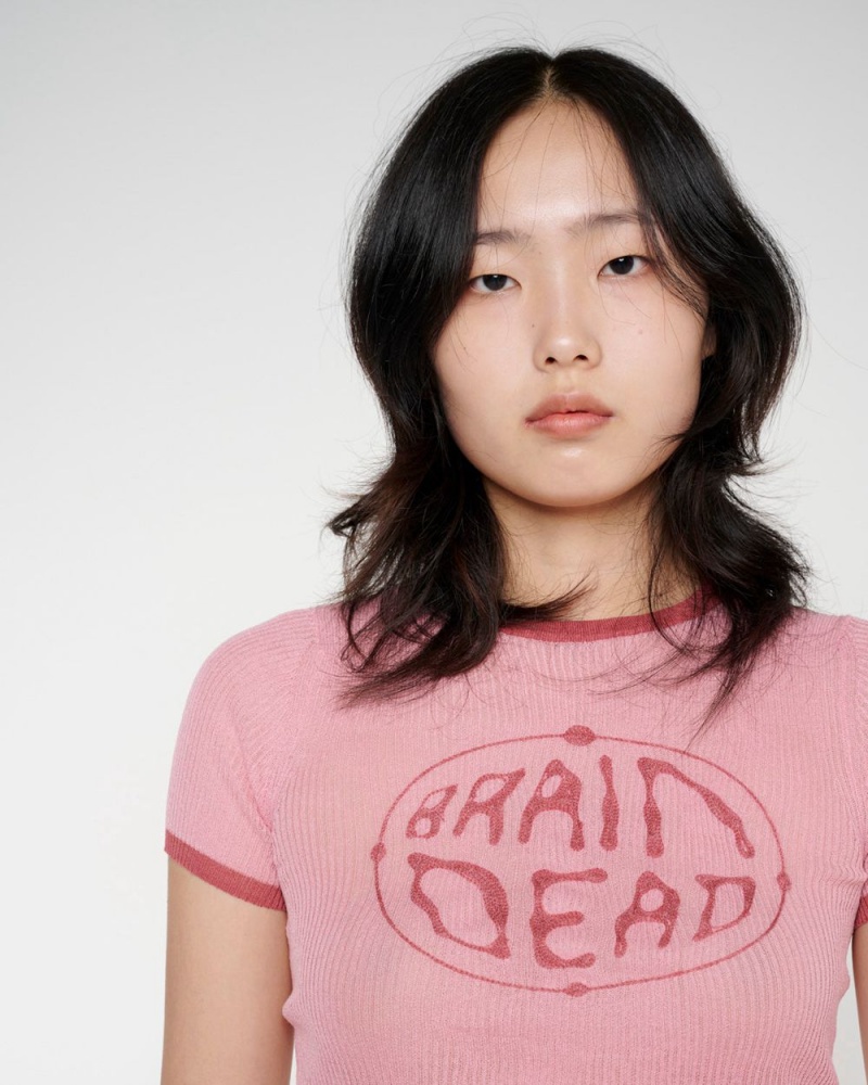 Pink Brain Dead Worldwide Threadbare Knit Top T-Shirt | AU 6725391-SN