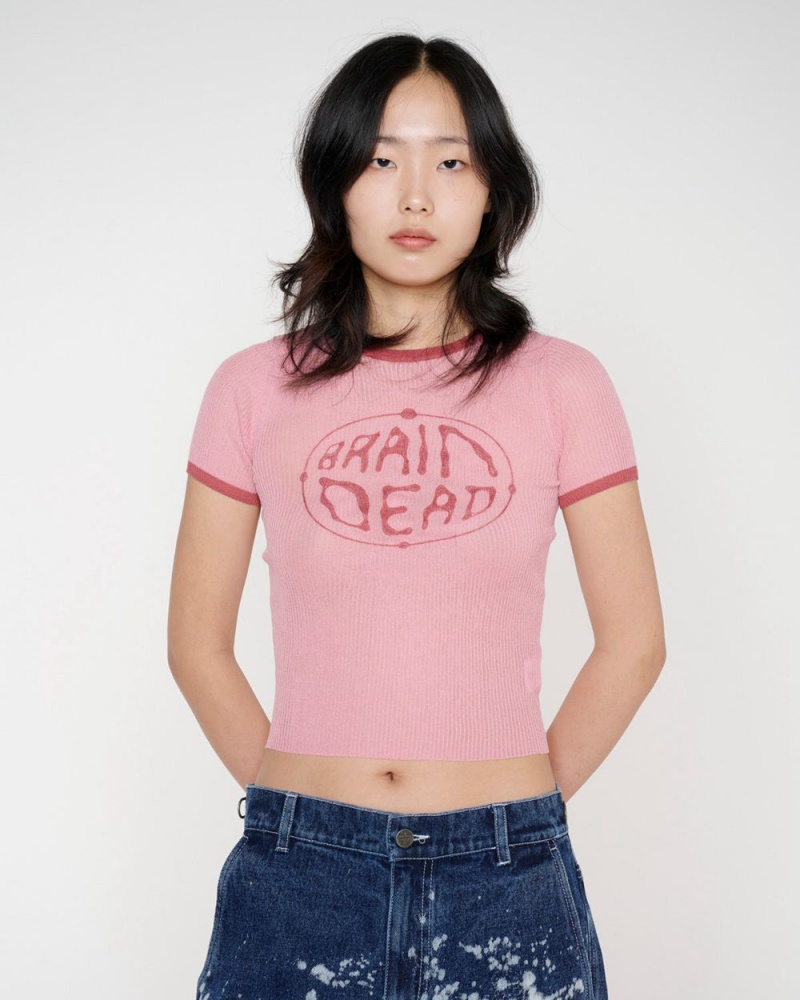 Pink Brain Dead Worldwide Threadbare Knit Top T-Shirt | AU 6725391-SN