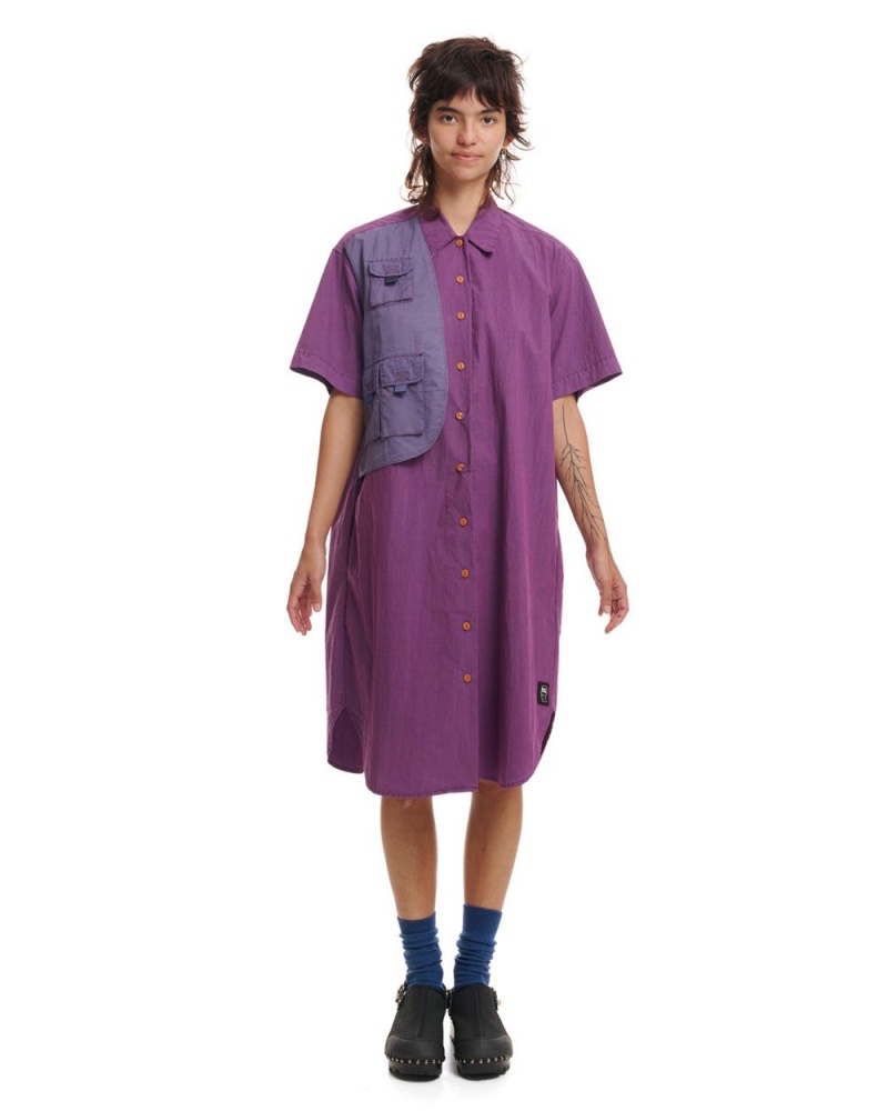 Purple Brain Dead Nylon Utility Shirt Dress | AU 1097586-VP