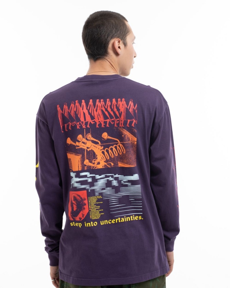 Purple Brain Dead Uncertainties Long Sleeve T-Shirt | AU 8956134-XG