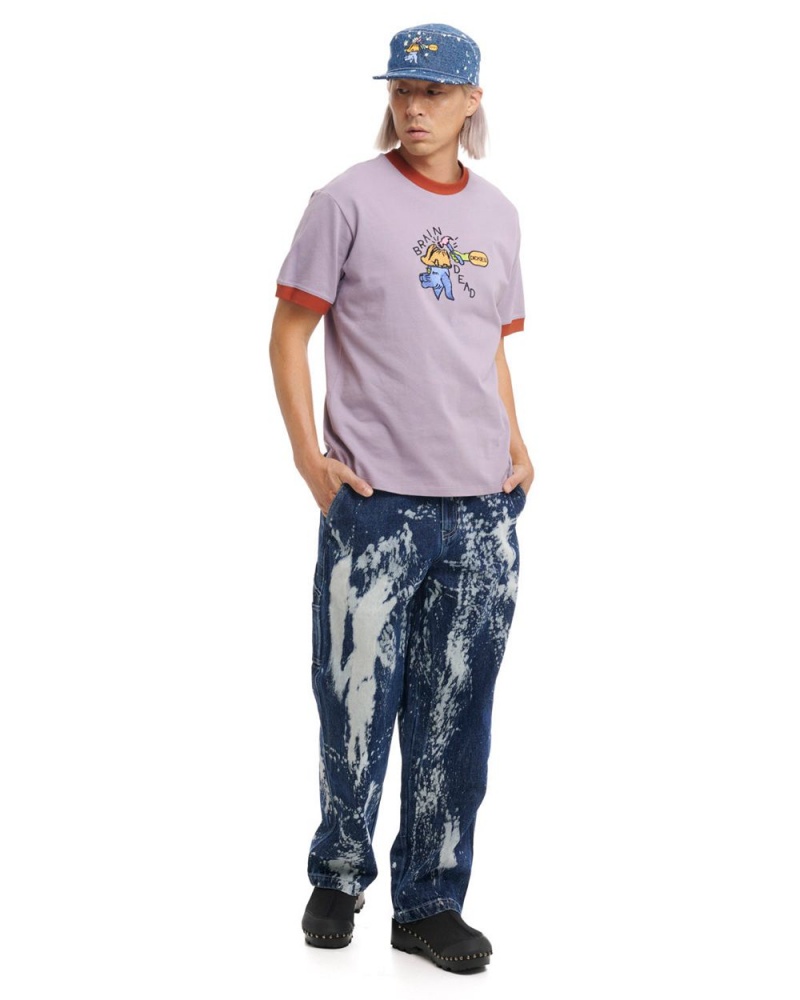 Purple Grey Brain Dead Dickies Hard Hat Embroidered Ringer T-Shirt | AU 5048739-SI