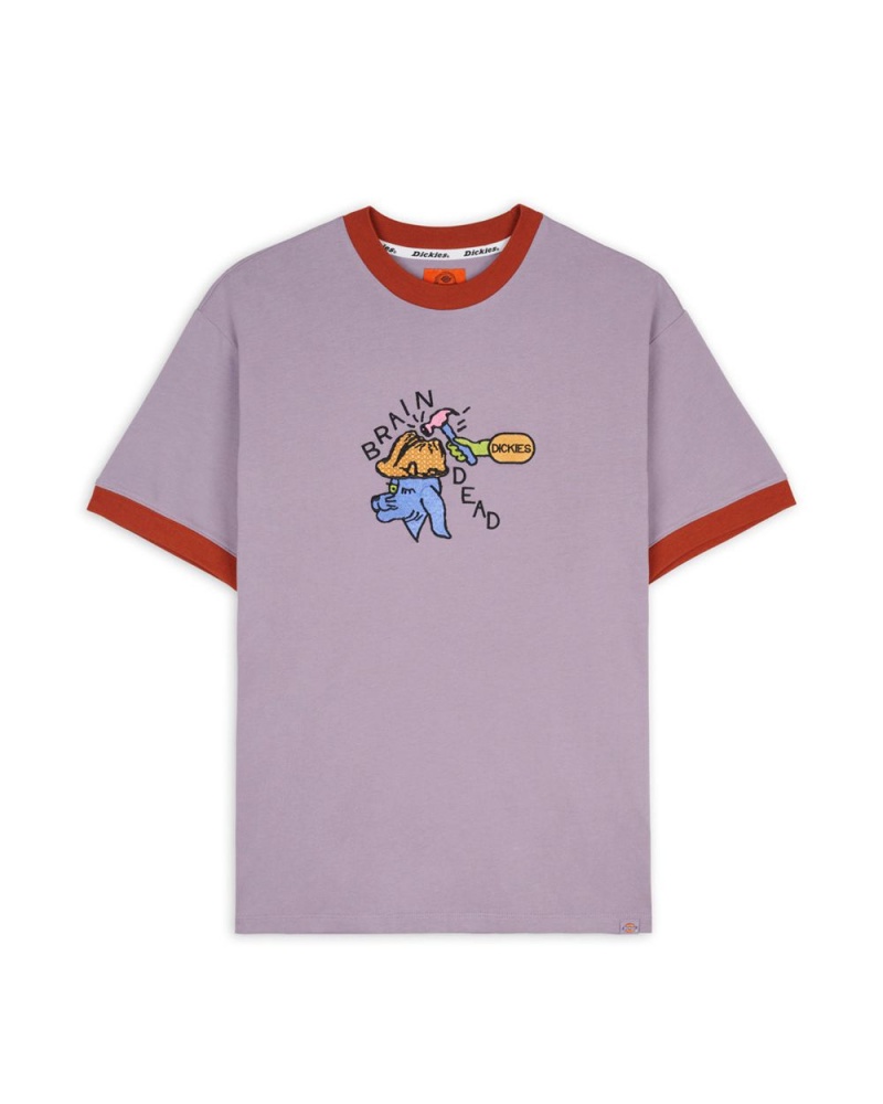 Purple Grey Brain Dead Dickies Hard Hat Embroidered Ringer T-Shirt | AU 5048739-SI