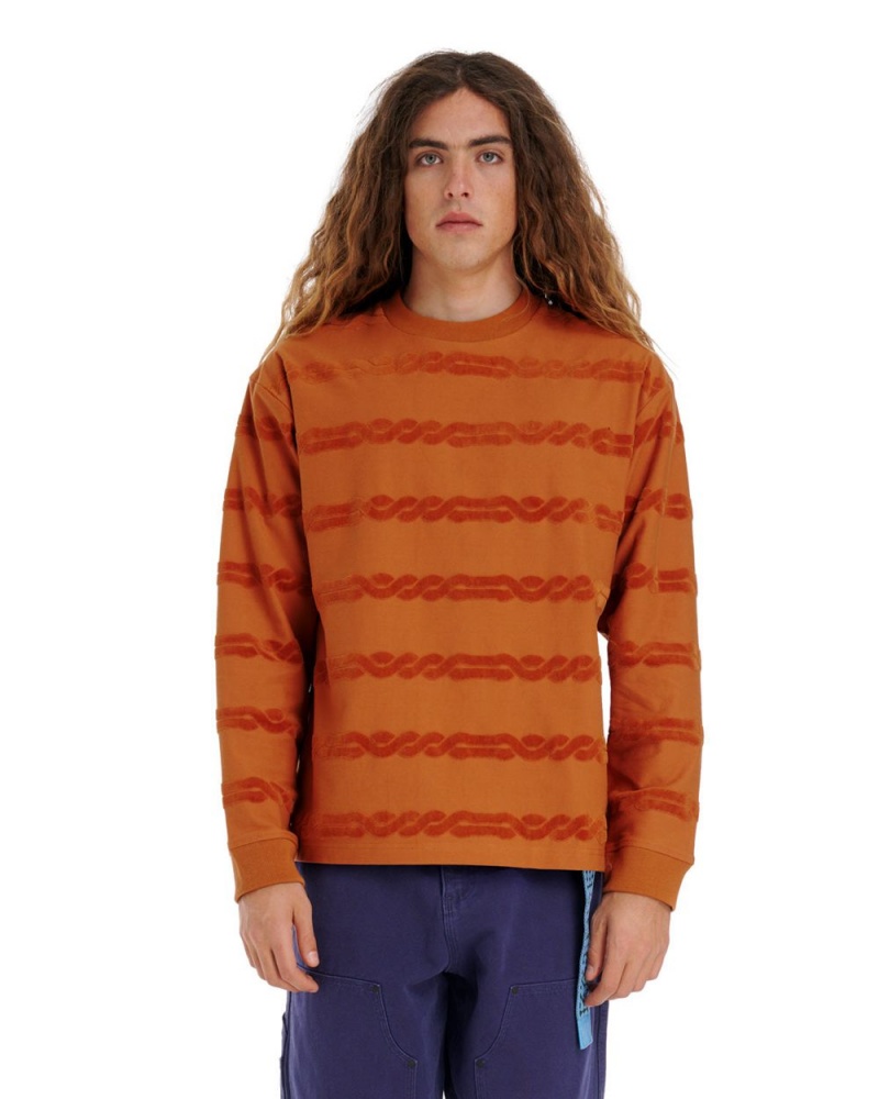 Red Brain Dead Braided Burnout Long Sleeve T-Shirt | AU 9250843-EI