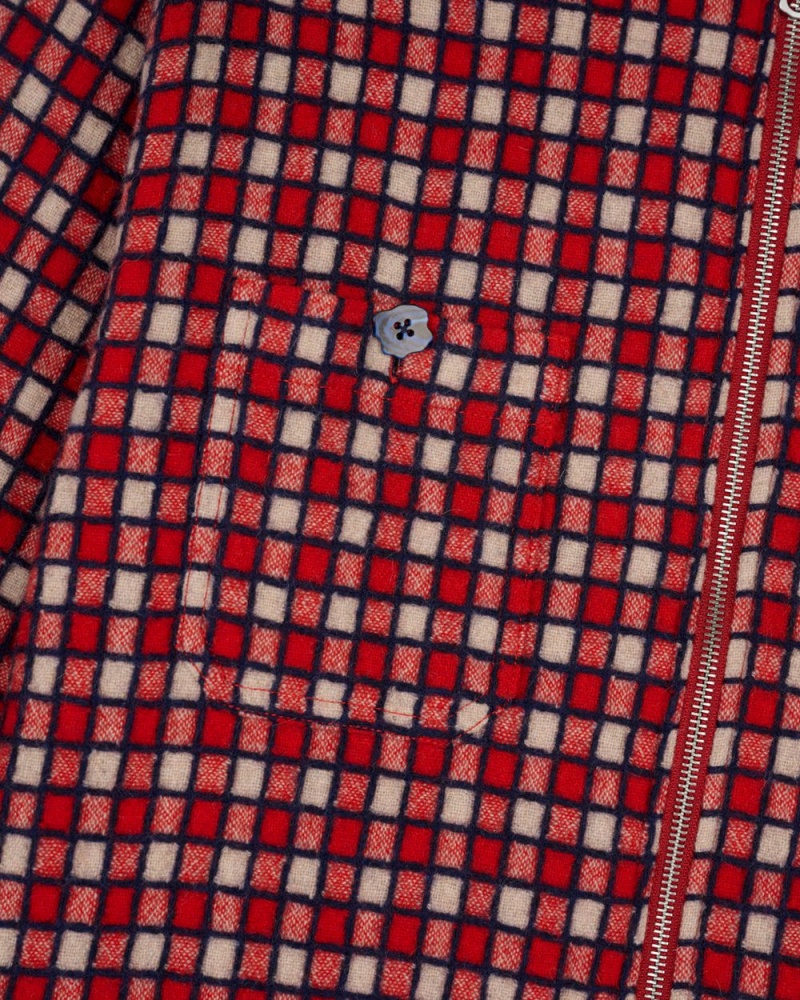 Red Brain Dead Check Mate Flannel Zip Shirt | AU 9836714-GF