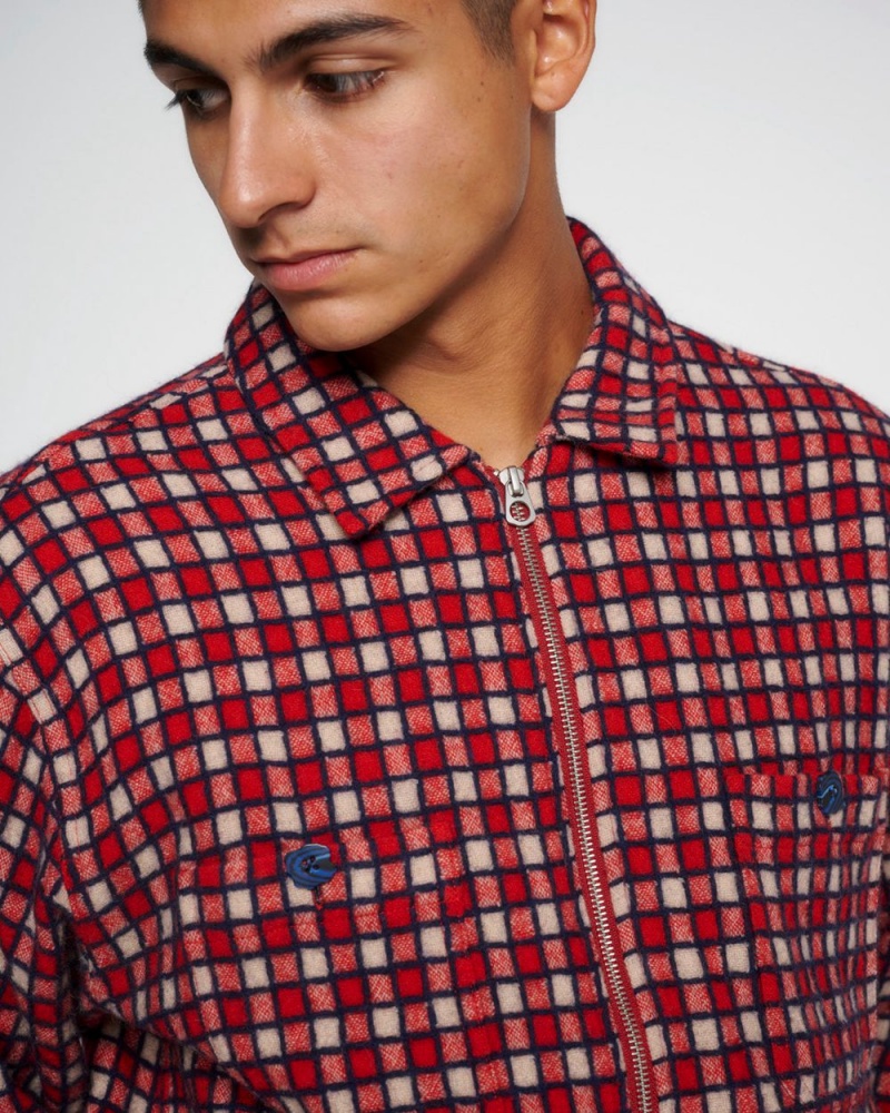 Red Brain Dead Check Mate Flannel Zip Shirt | AU 9836714-GF