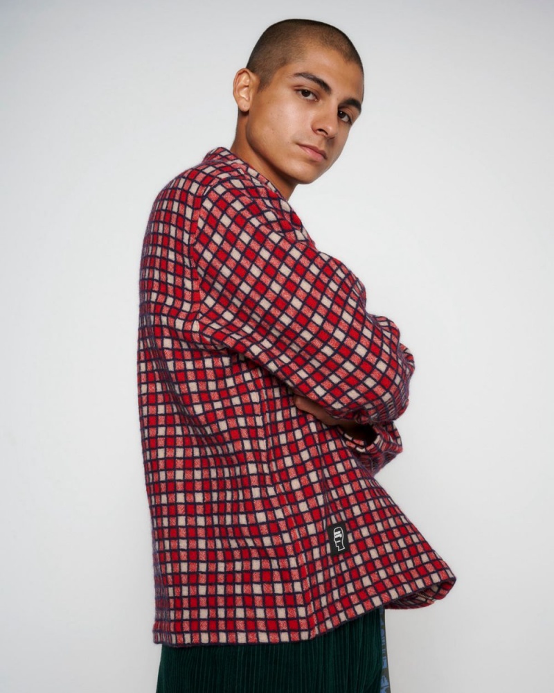 Red Brain Dead Check Mate Flannel Zip Shirt | AU 9836714-GF