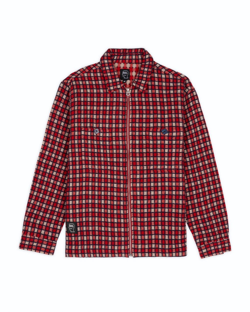 Red Brain Dead Check Mate Flannel Zip Shirt | AU 9836714-GF