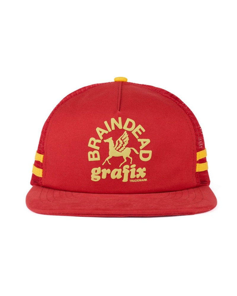 Red Brain Dead Grafix 5 Panel Trucker Cap | AU 8654307-LK