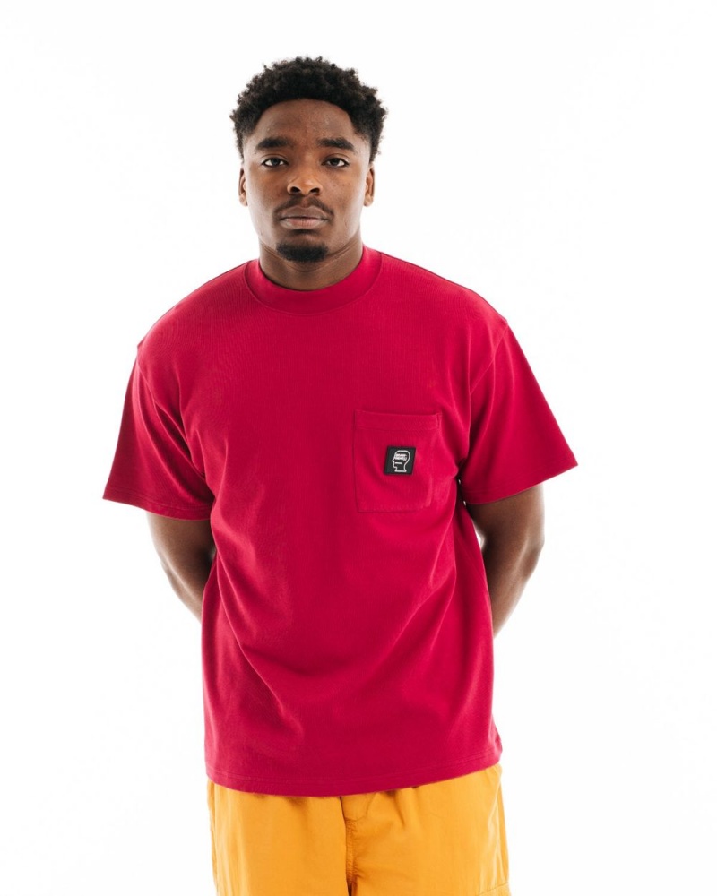 Red Brain Dead Heavyweight Jersey Mockneck Pocket W/Pvc T-Shirt | AU 4175320-ZO