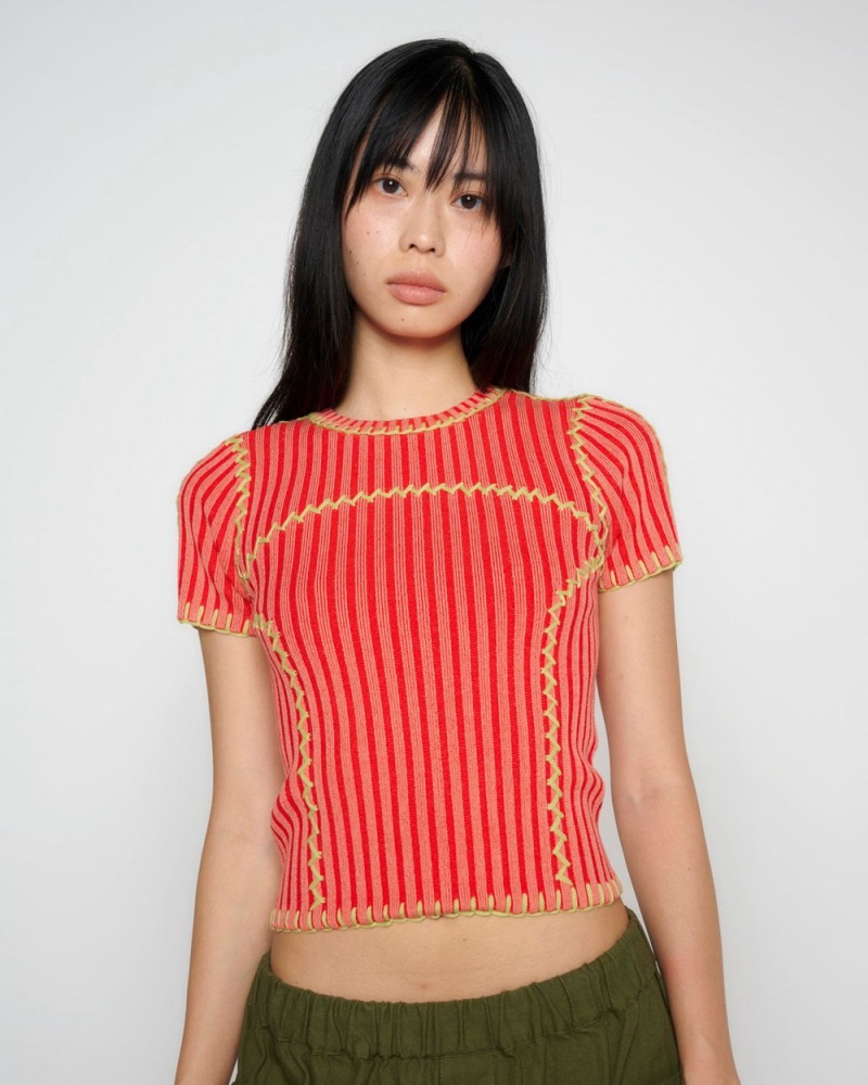 Red Brain Dead Mariel Sport Knit Shirt | AU 7815469-WP