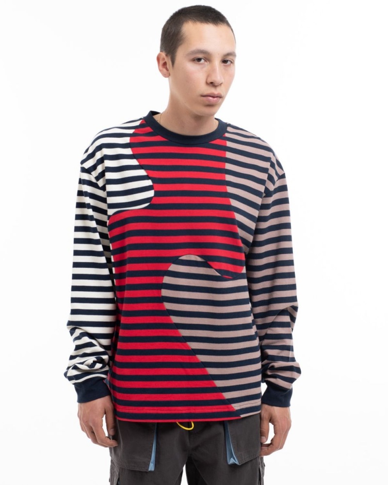 Red Brain Dead Organic Paneled Stripe Long Sleeve T-Shirt | AU 4253981-AC