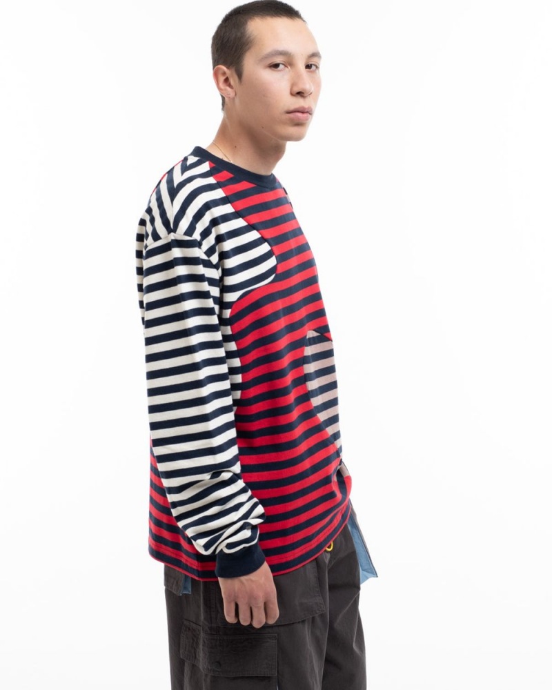 Red Brain Dead Organic Paneled Stripe Long Sleeve T-Shirt | AU 4253981-AC