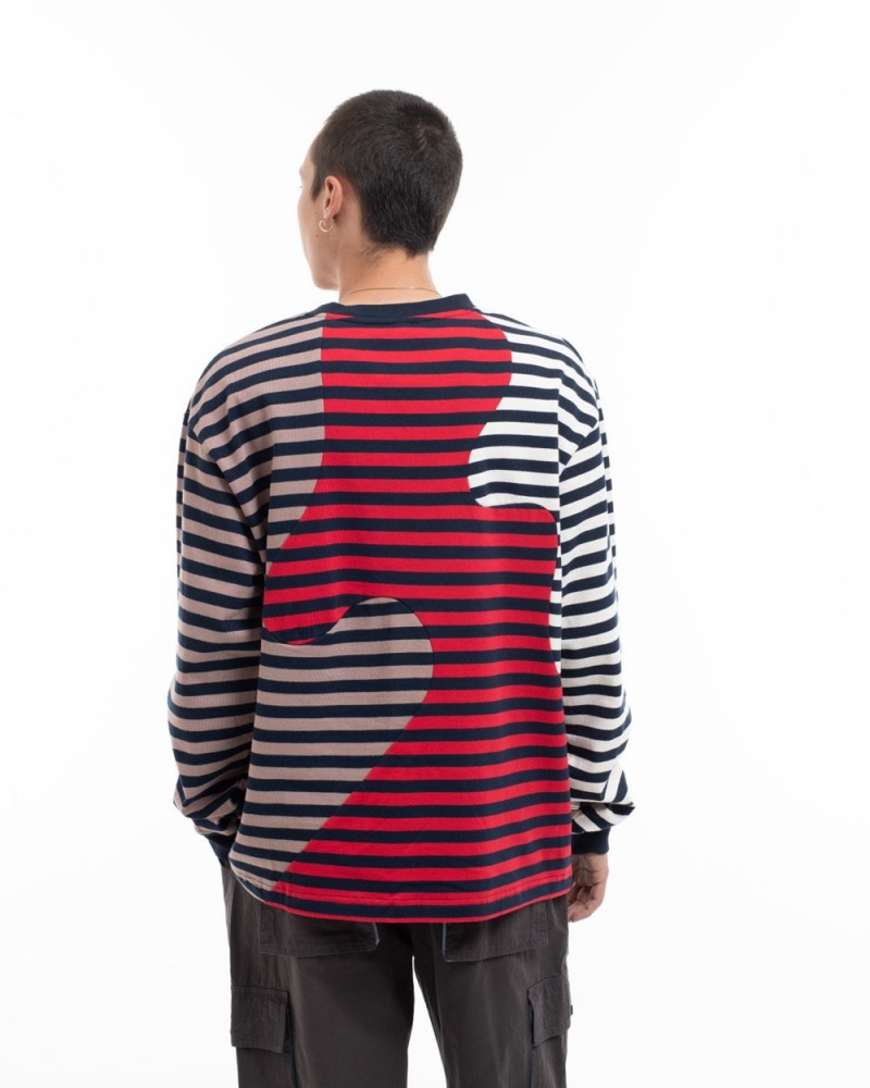 Red Brain Dead Organic Paneled Stripe Long Sleeve T-Shirt | AU 4253981-AC