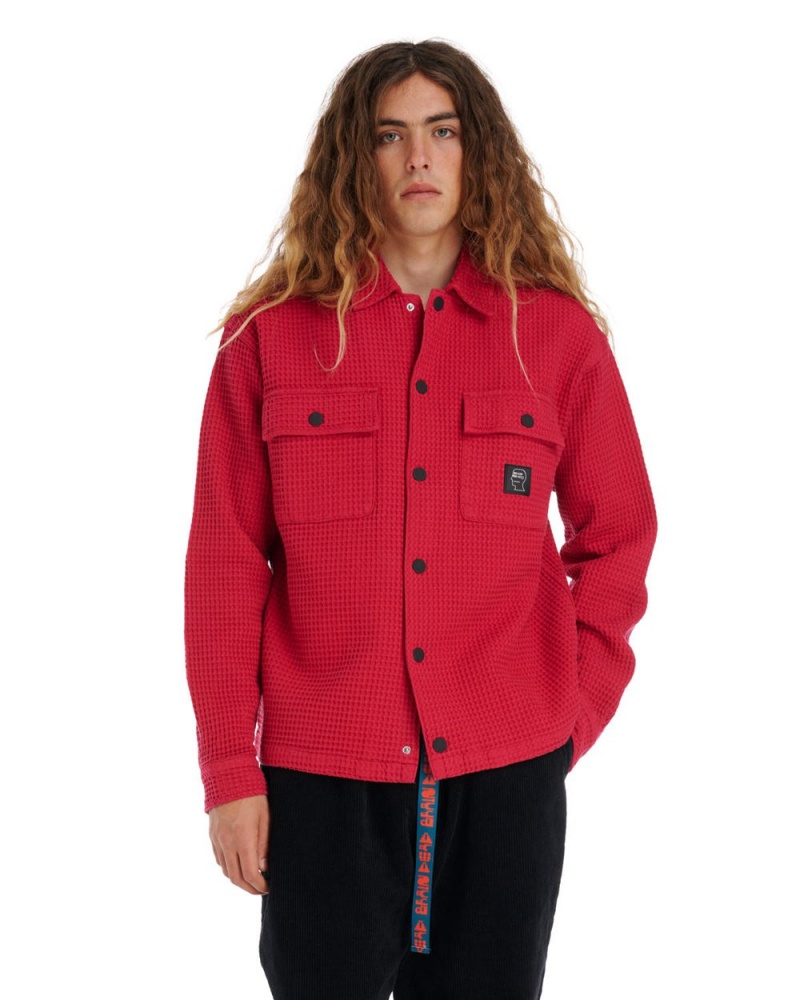 Red Brain Dead Waffle Snap Front Shirt | AU 7385240-GO