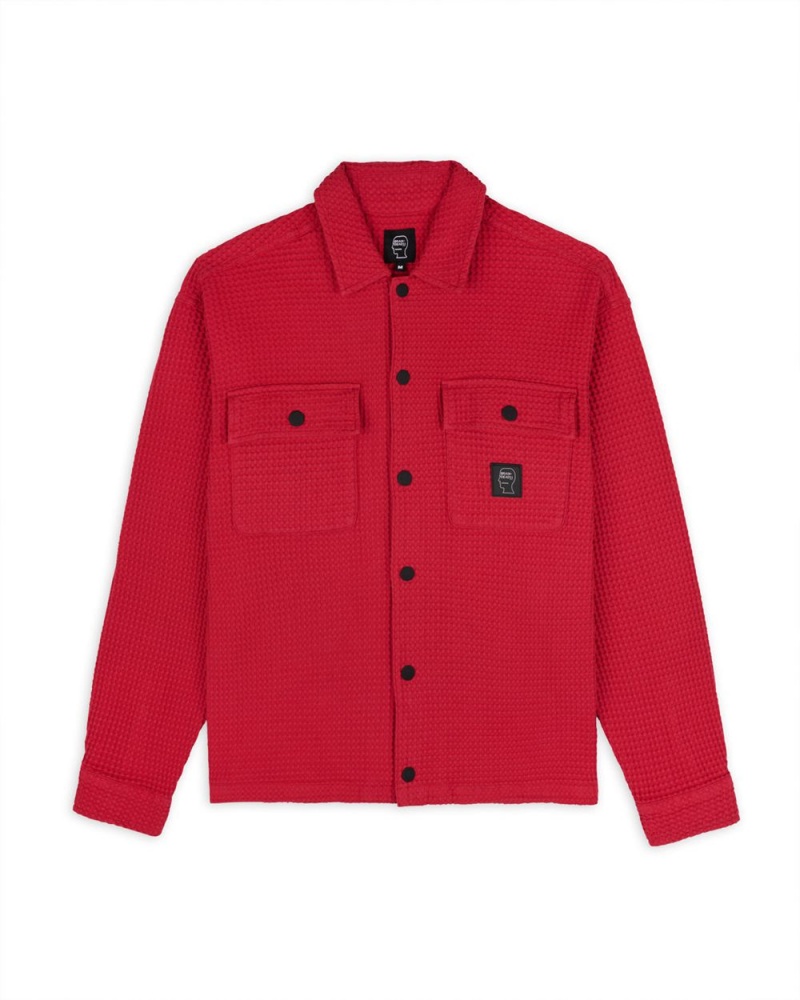 Red Brain Dead Waffle Snap Front Shirt | AU 7385240-GO