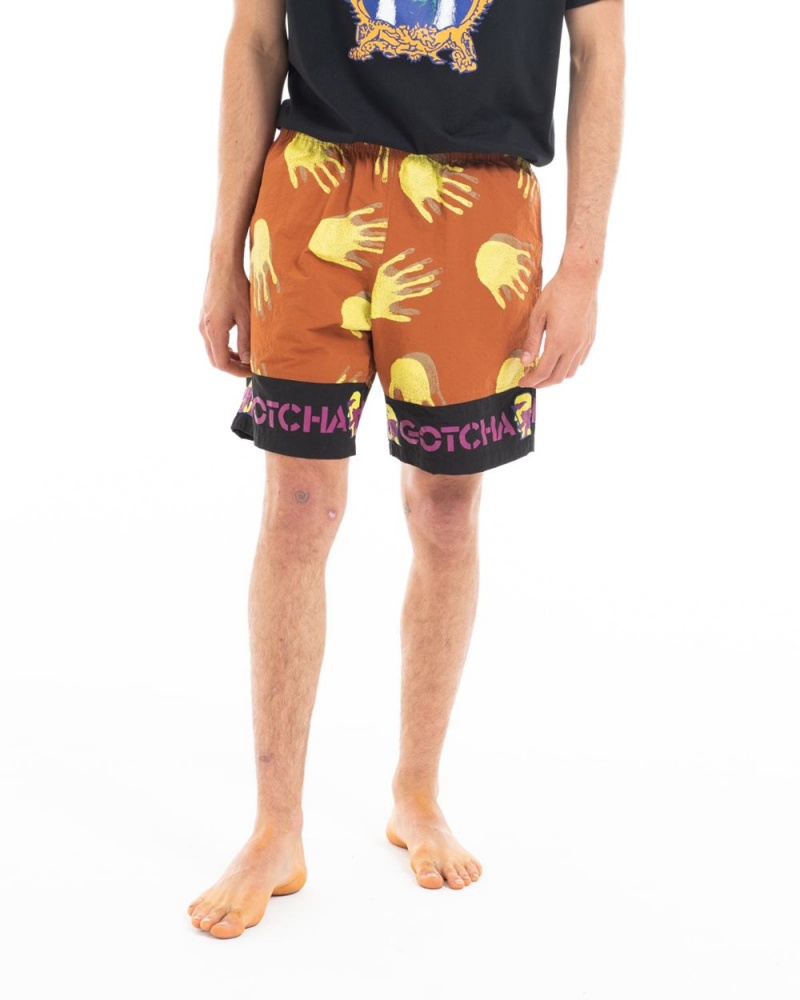 Red Brain Dead X Gotcha Hands Paneled Trunk Shorts | AU 4571023-LO