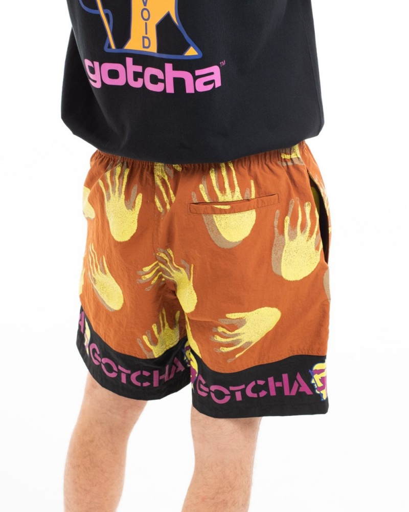 Red Brain Dead X Gotcha Hands Paneled Trunk Shorts | AU 4571023-LO